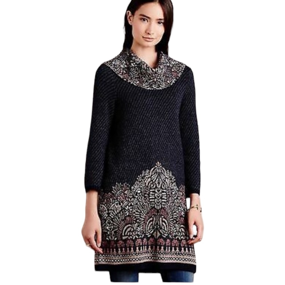 Anthropologie MOTH Imperial Garden Cowl Neck Sweater / Mini Dress - S